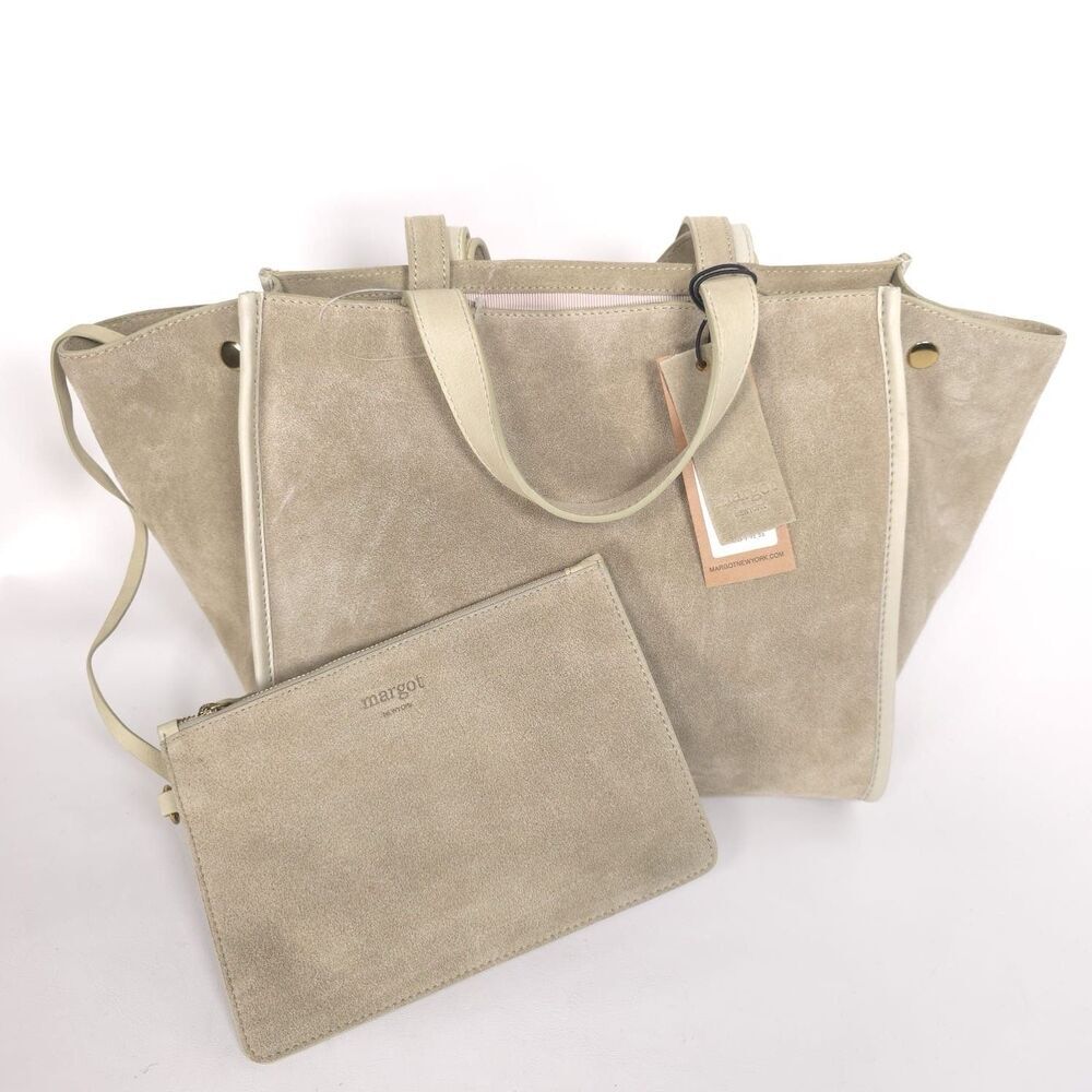 New MARGOT NEW YORK JAMEE LEATHER SUEDE Green Double Handle Tote Bag &‎ Wallet